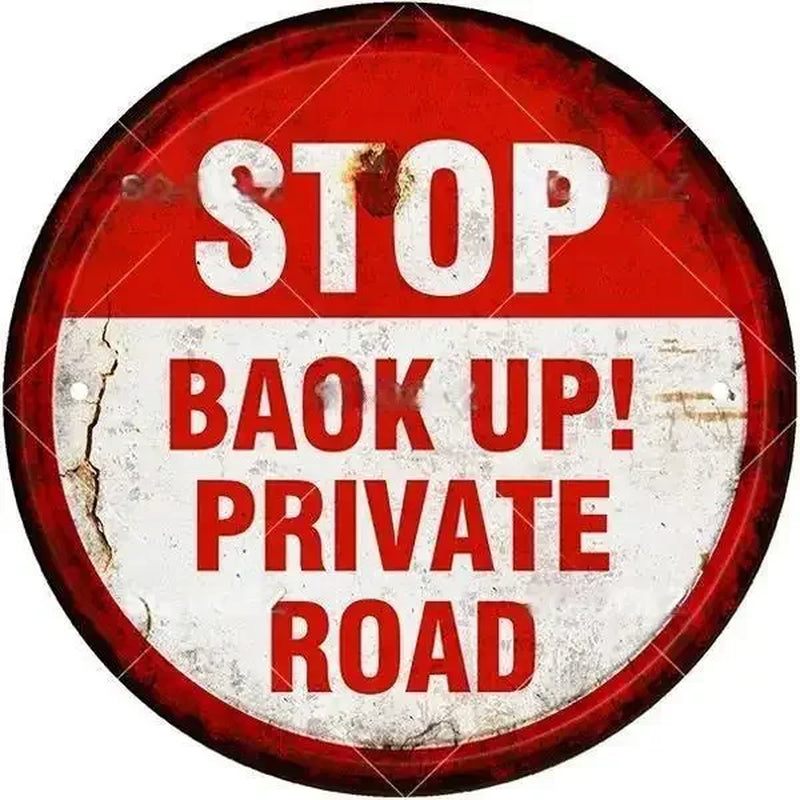 STOP Warning round Garage Vintage Metal Sign Plate Plaque Tin Sign Wall Decor for Home Bar Pub Store Sign Man Cave Yad Outdoor