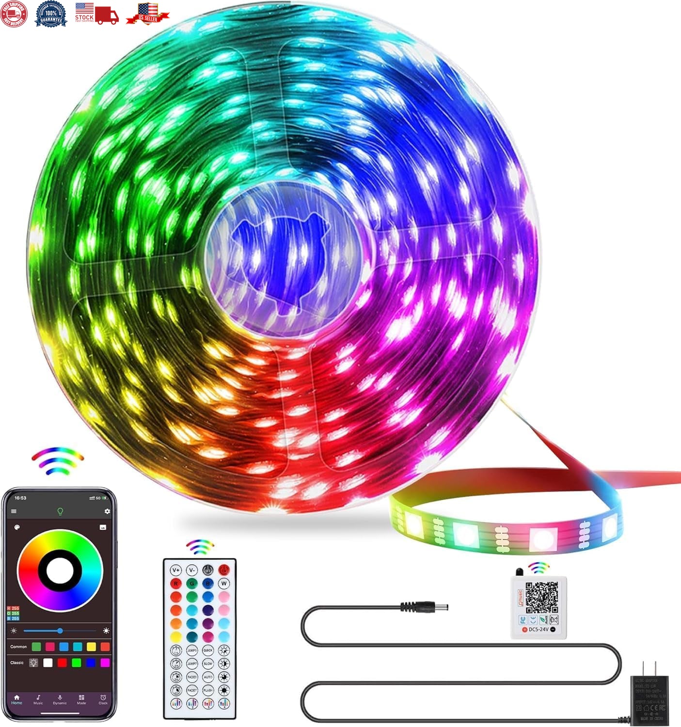 25 FT LED STRIP LIGHTS, MULTI--COLOR LED STRIP LIGHTS with REMOTE CONTROL
