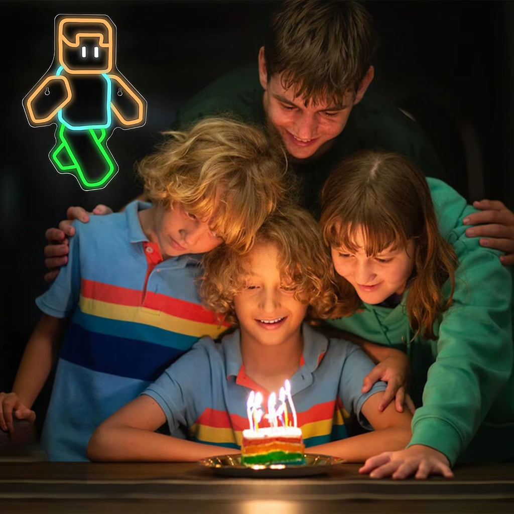 Pixel Art Character Neon Sign Orange Blue Green LED Light for Gaming Room Retro Wall Decor Modern Home Office Bar Tech Gift