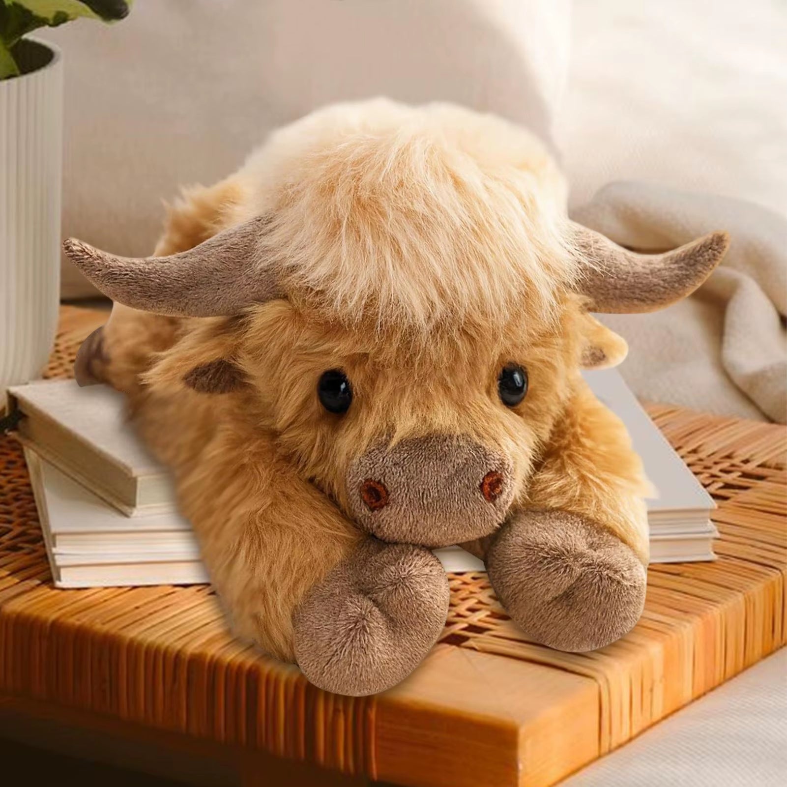 45CM Kawaii Weighted Highland Bull Pillow Plush Toy Soft Stuffed Cow Soft Dolls Animal Toys for Children Pillow Birthday Gifts