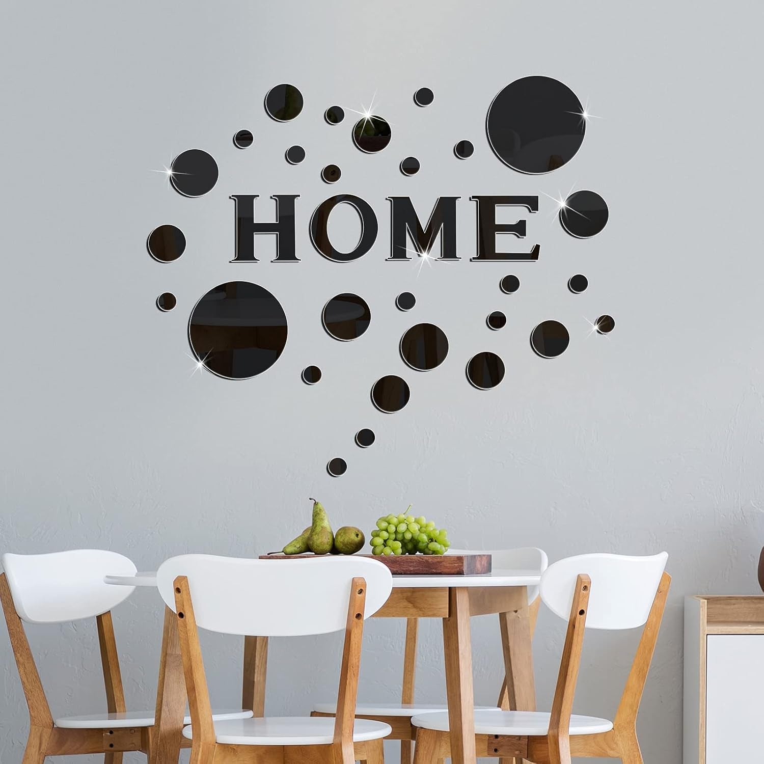 30 Pcs Living Room Wall Decor Home Mirror Wall Letter Signs Stickers DIY Acrylic Mirror Decals 3D Decorations for Home Bedroom Living Room Removable(Black)
