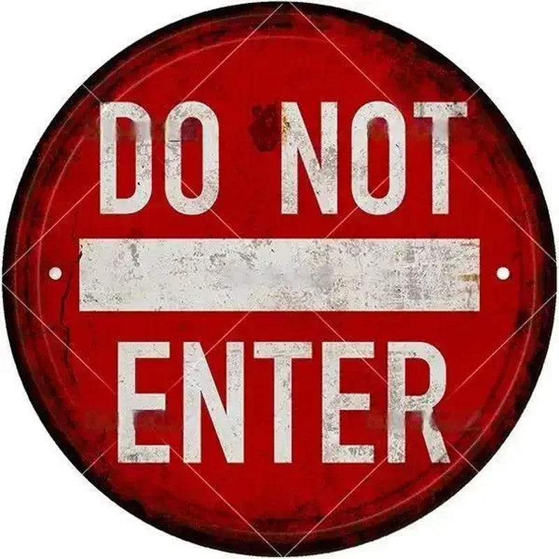 STOP Warning round Garage Vintage Metal Sign Plate Plaque Tin Sign Wall Decor for Home Bar Pub Store Sign Man Cave Yad Outdoor