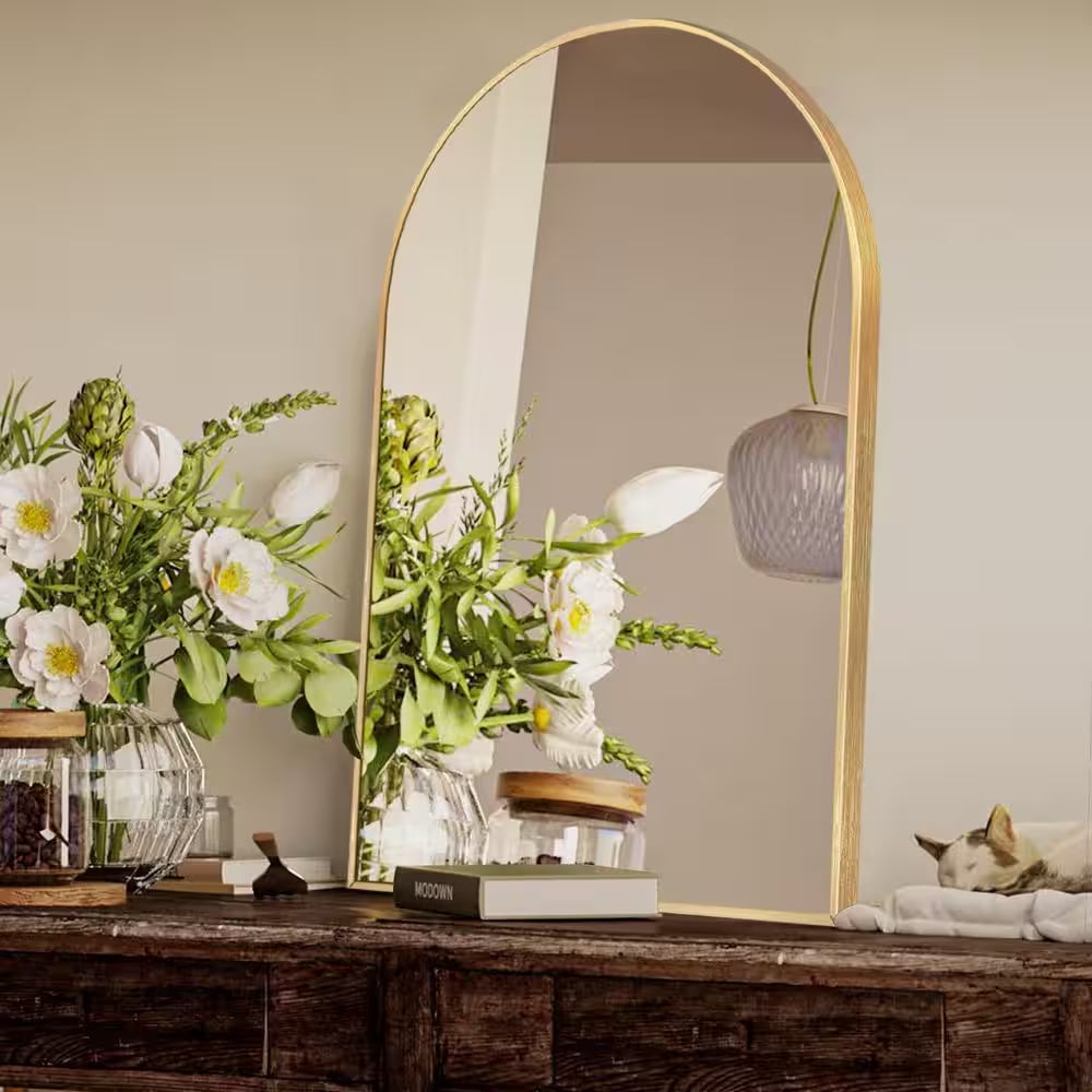 24 In. W X 36 In. H Gold Vanity Arched Wall Mirror Aluminum Alloy Frame Bathroom Mirror