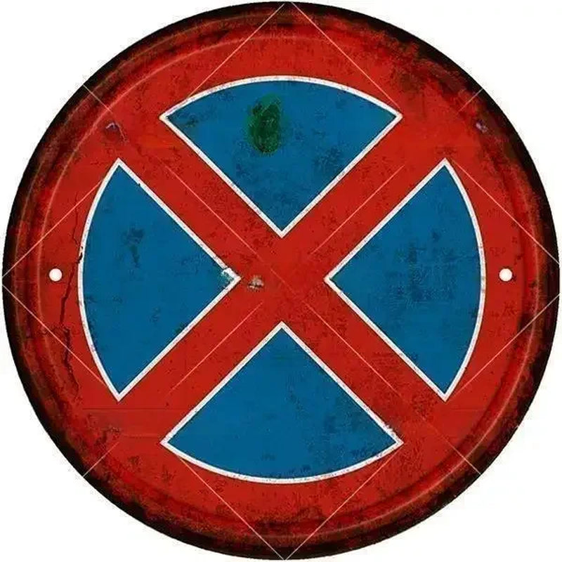 STOP Warning round Garage Vintage Metal Sign Plate Plaque Tin Sign Wall Decor for Home Bar Pub Store Sign Man Cave Yad Outdoor