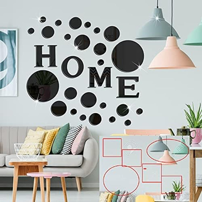 30 Pcs Living Room Wall Decor Home Mirror Wall Letter Signs Stickers DIY Acrylic Mirror Decals 3D Decorations for Home Bedroom Living Room Removable(Black)