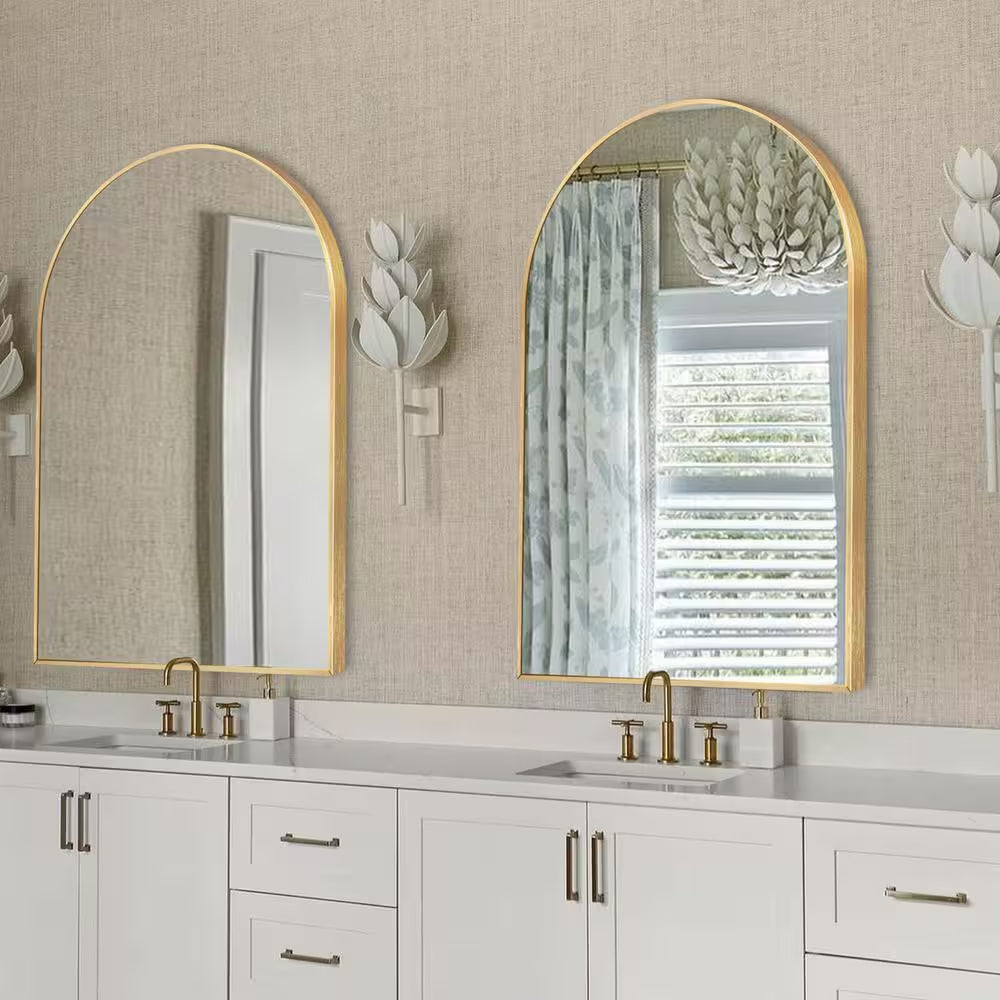 24 In. W X 36 In. H Gold Vanity Arched Wall Mirror Aluminum Alloy Frame Bathroom Mirror